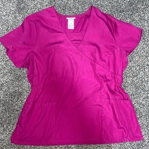 Cinched waist pink scrub top